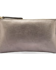 Medium leather makeup bag, pewter, front view