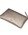 Medium leather makeup bag, pewter, back view