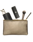 Medium leather makeup bag, pewter