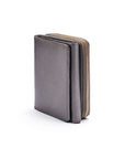 RFID blocking leather tri-fold purse, pewter, front