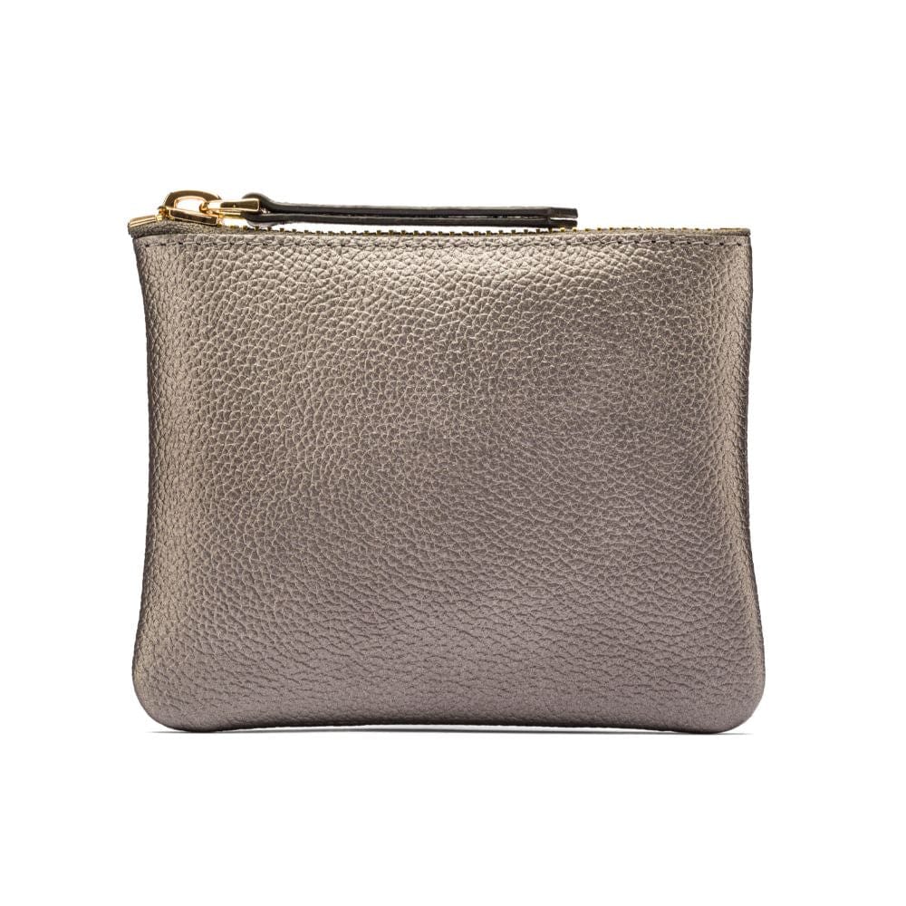Small leather makeup bag, pewter, front view