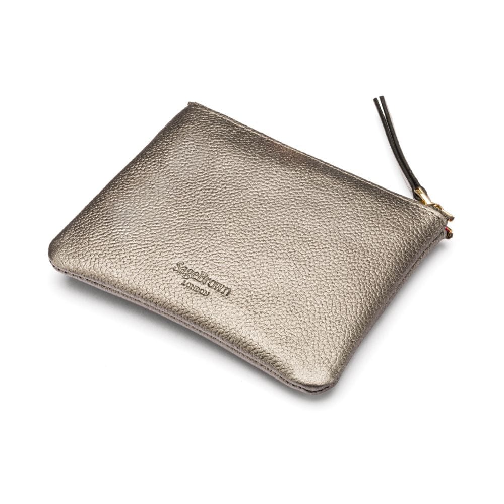 Small leather makeup bag, pewter, back view
