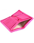 Leather zip around travel wallet, pink, inside