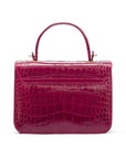 Small leather top handle bag, pink croc, back