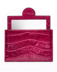 Compact leather mirror, pink croc