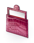 Compact leather mirror, pink croc, side