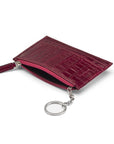 Flat leather card wallet with jotter and zip, pink croc, open