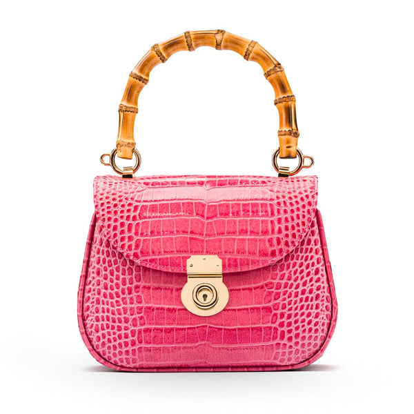 Heidi Bamboo Handle Bag Pink Croc