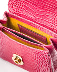 Bamboo handle bag, pink croc, inside view