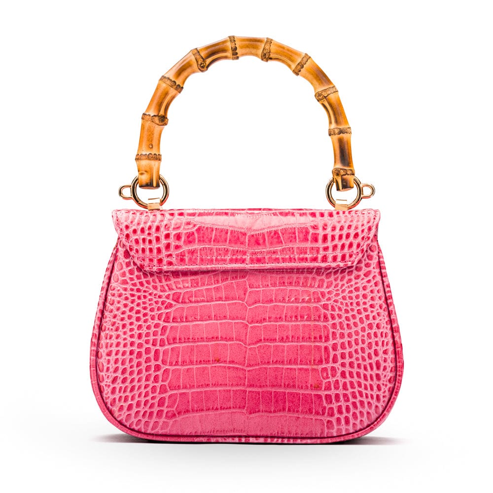 Bamboo handle bag, pink croc, back view