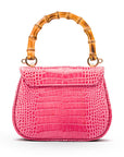 Bamboo handle bag, pink croc, back view