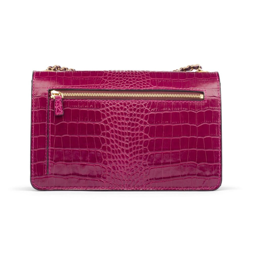 Leather chain bag, pink croc, back view