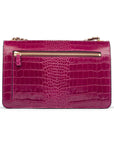 Leather chain bag, pink croc, back view