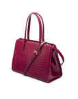 Ladies' leather 15" laptop handbag, pink croc, with shoulder strap