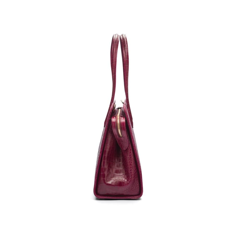 Ladies' leather 15" laptop handbag, pink croc, side