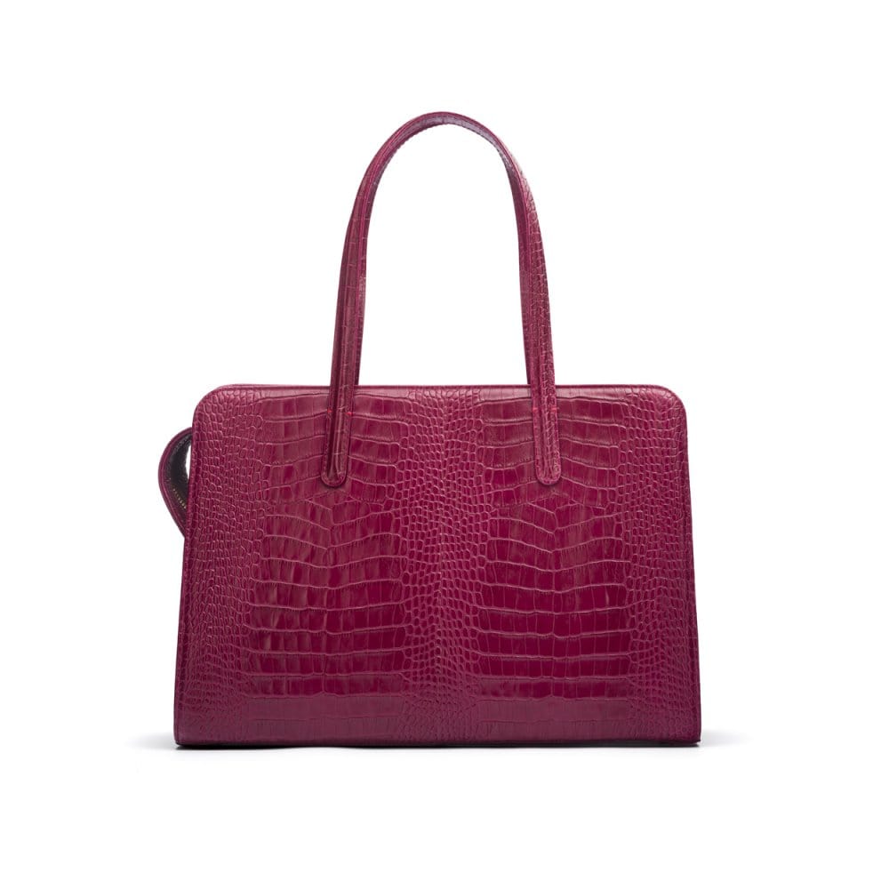 Ladies' leather 15" laptop handbag, pink croc, front