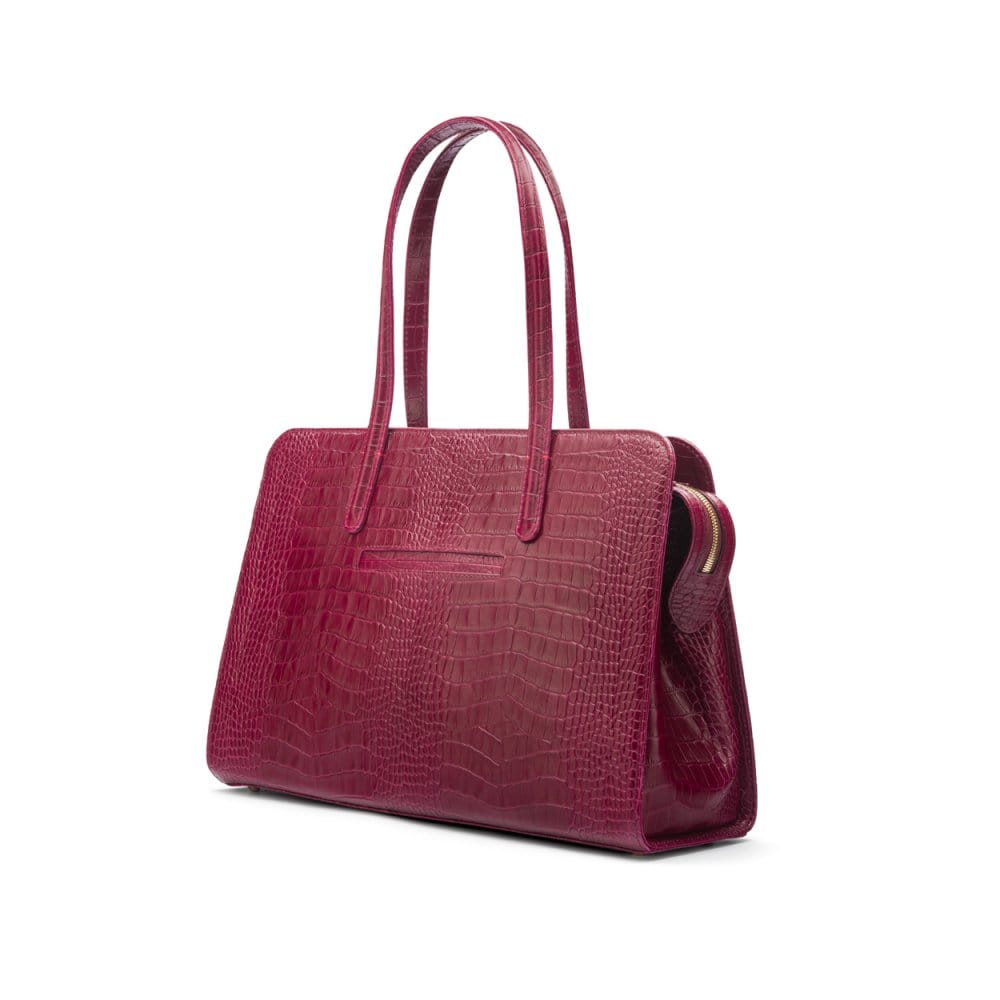 Ladies' leather 15" laptop handbag, pink croc, back view