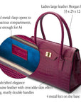 Large leather Morgan bag, pink croc, features