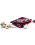 Leather card case with zip coin purse and key chain, pink croc, inside