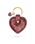 Leather heart shaped key ring, pink croc, front