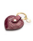 Leather heart shaped key ring, pink croc, back