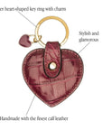 Leather heart shaped key ring, pink croc, features