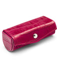 Leather lipstick case, pink croc, side view