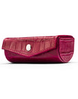 Leather lipstick case, pink croc, front view