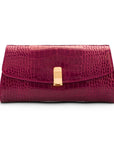 Leather clutch bag, pink croc, front