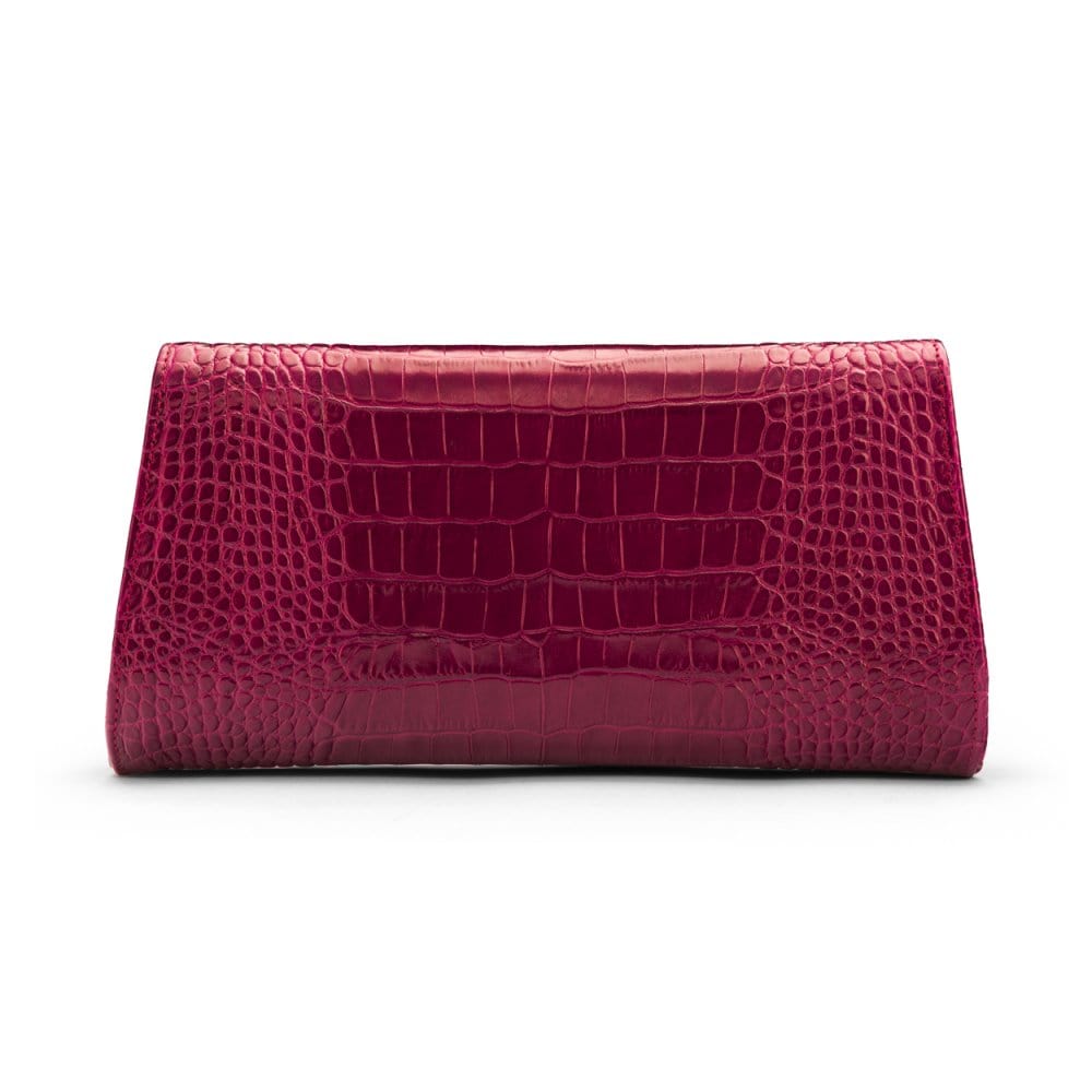 Leather clutch bag, pink croc, back view