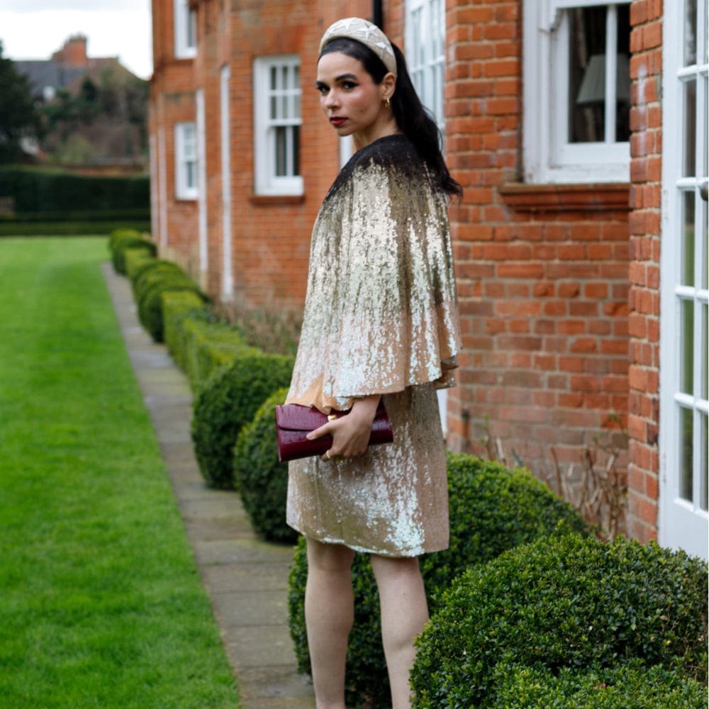 Leather clutch bag, pink croc, lifestyle image