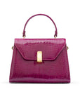 Leather top handle bag, pink croc, front