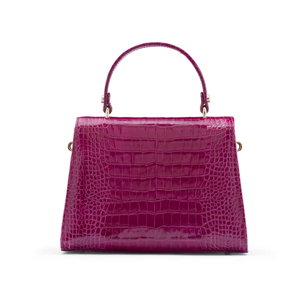 Leather top handle bag, pink croc, back