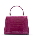 Leather top handle bag, pink croc, back