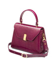 Leather top handle bag, pink croc, side