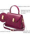 Leather top handle bag, pink croc, features