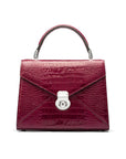 Leather top handle bag, Burnett bag, pink croc, front view