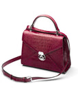 Leather top handle bag, Burnett bag, pink croc, with long shoulder strap