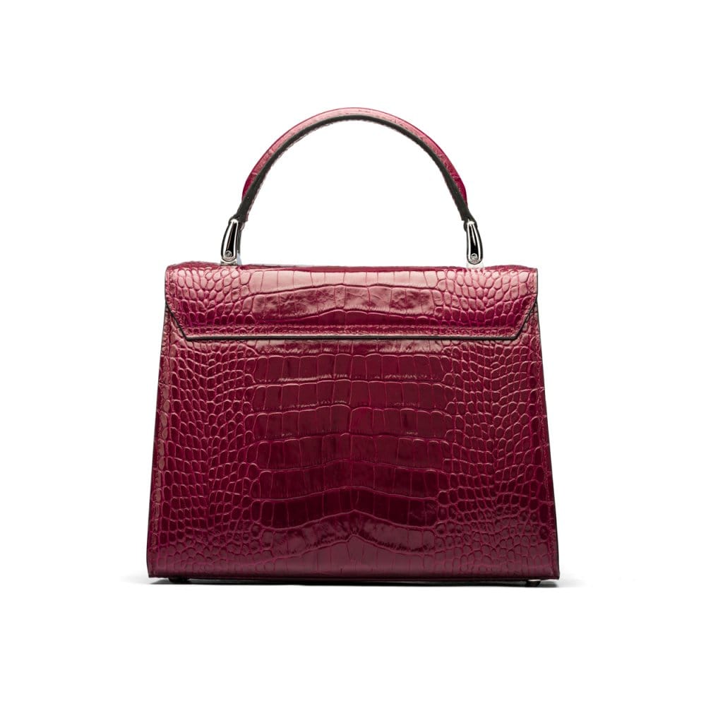 Leather top handle bag, Burnett bag, pink croc, back view