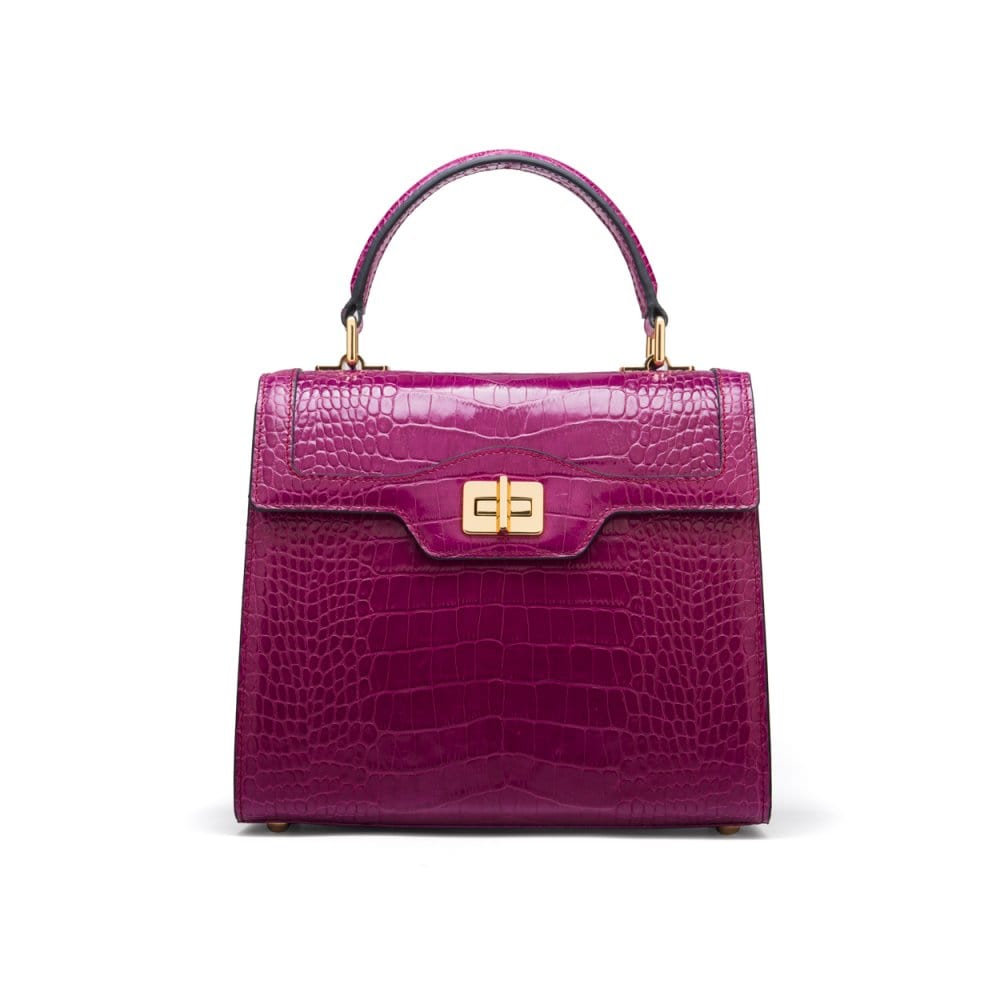 Leather signature Morgan bag, pink croc, front view