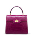 Leather signature Morgan bag, pink croc, front view