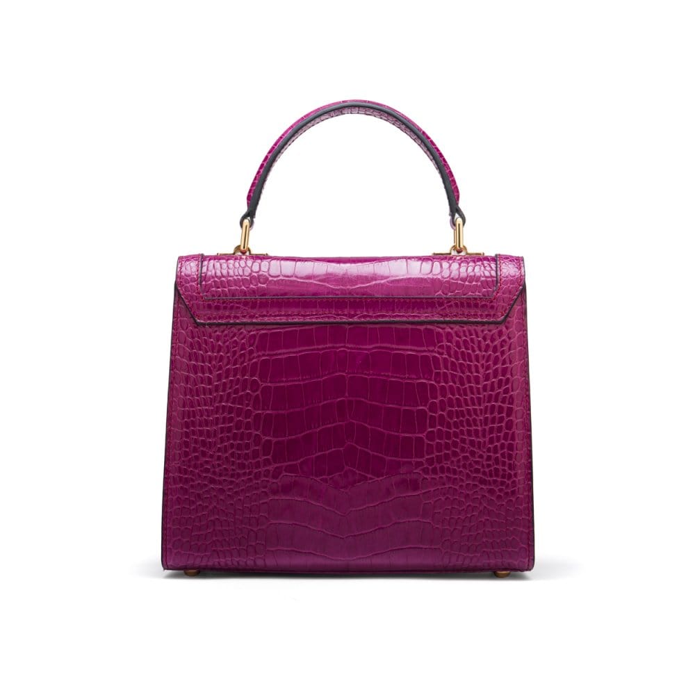 Leather signature Morgan bag, pink croc, back view