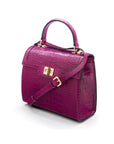 Leather signature Morgan bag, pink croc, side view