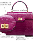 Leather signature Morgan bag, pink croc, features