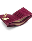 Leather purse with brass clasp, pink croc, inside