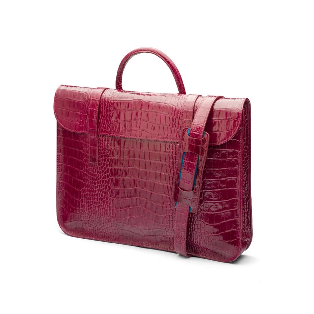 Leather music bag, pink croc, side