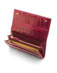 Leather Mayfair concertina purse, pink croc, inside