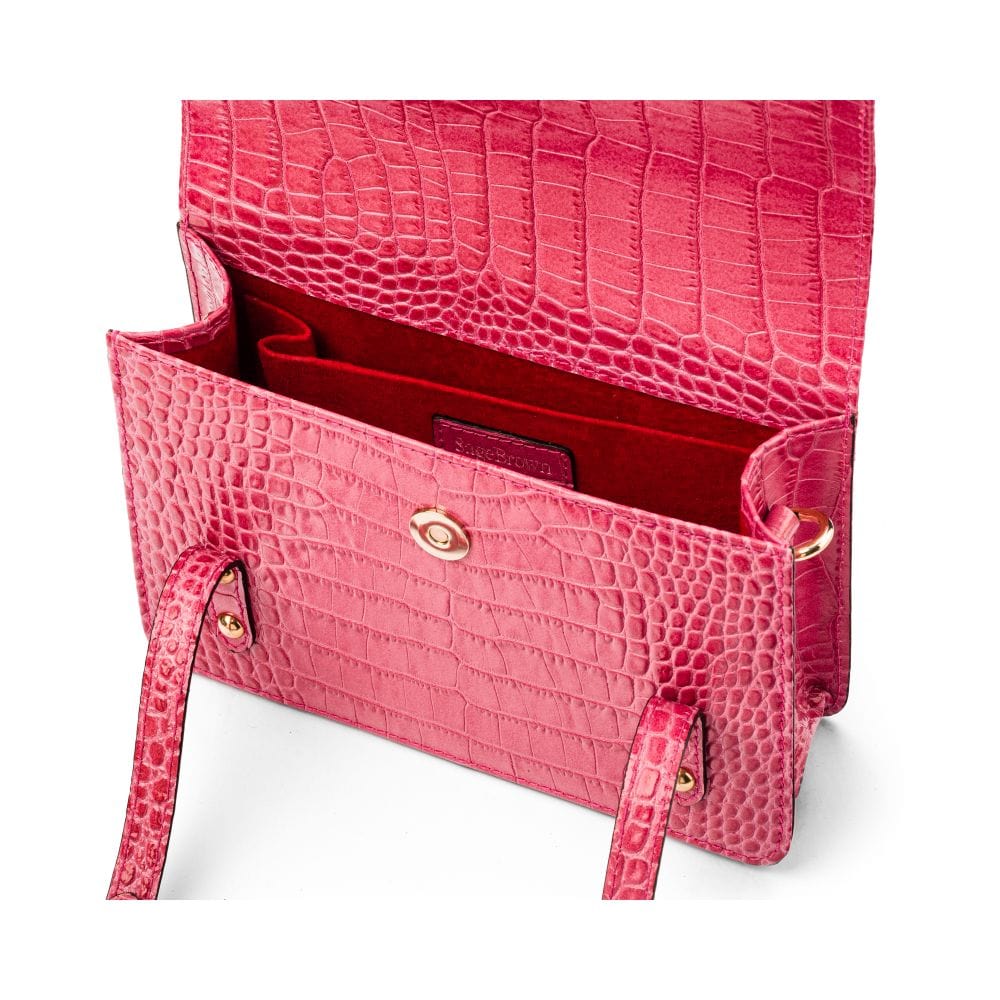 Mini top handle Harmony music bag, pink croc, inside view
