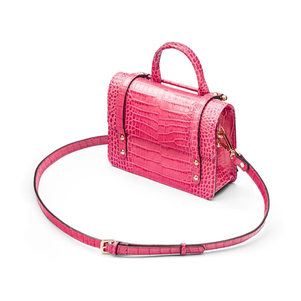 Mini top handle Harmony music bag, pink croc, side view