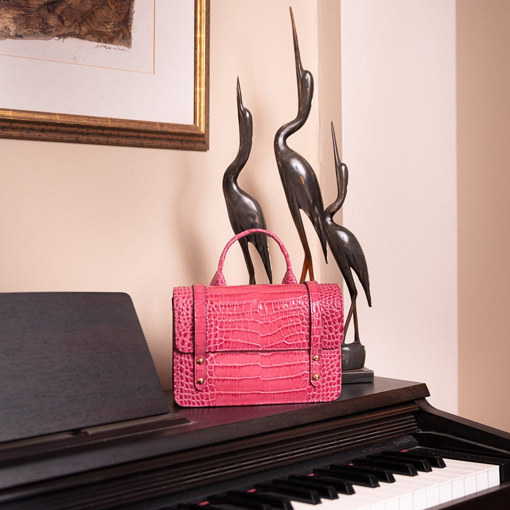 Mini top handle Harmony music bag, pink croc, lifestyle